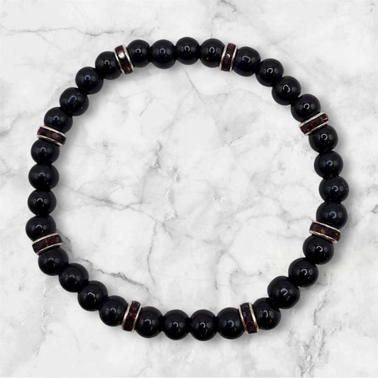 Svart pärlarmband med svarta strasstenar
