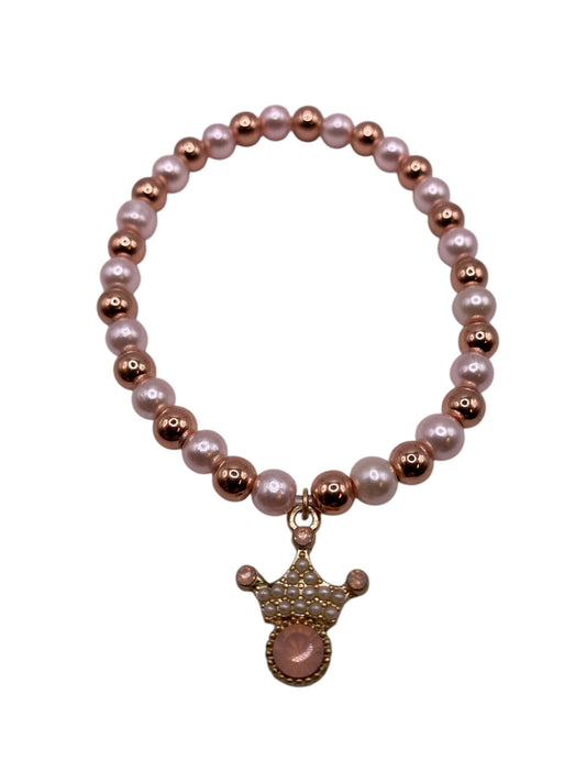 Pärlarmband med strasskrona och ljusrosa och roséfärgade pärlor