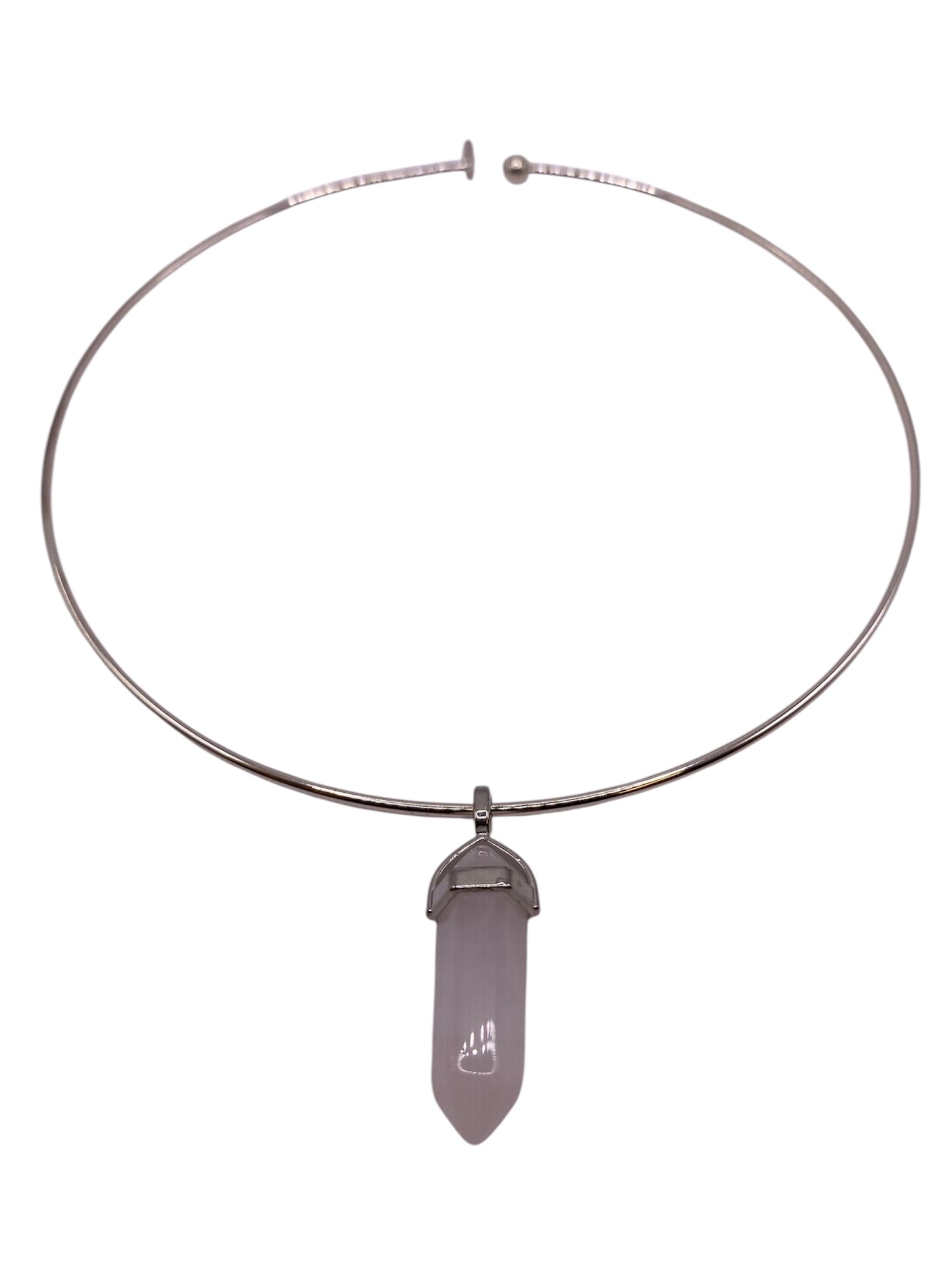 Silverfärgat choker halsband med rosenkvartssten