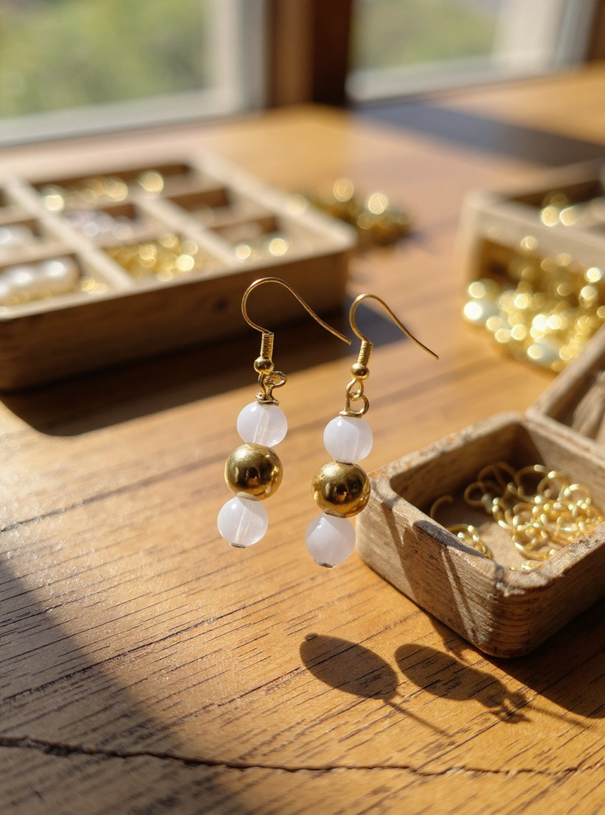 Örhängen med guld och vita pärlor