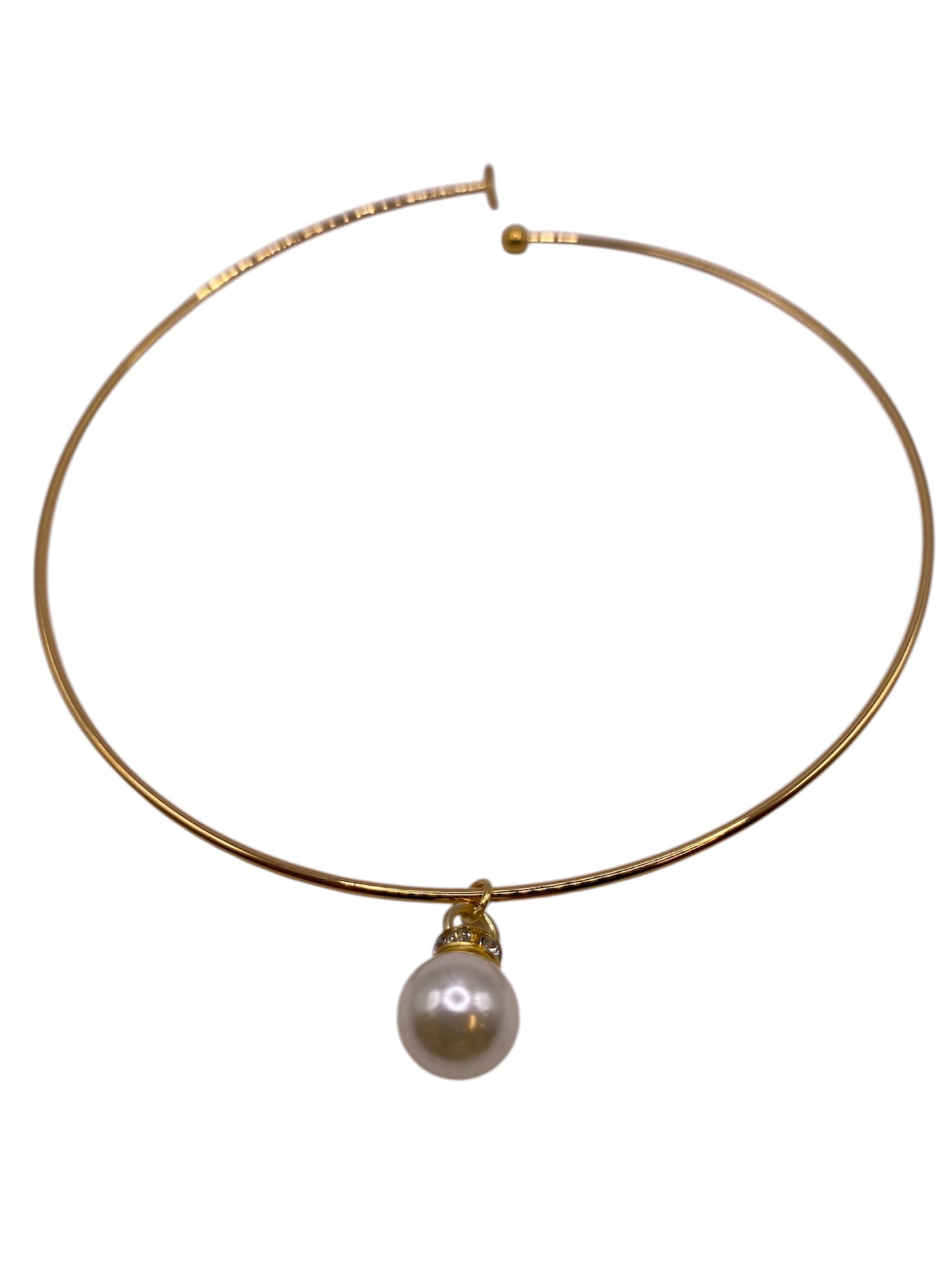 Guldfärgat choker halsband med gräddvit pärla och strass